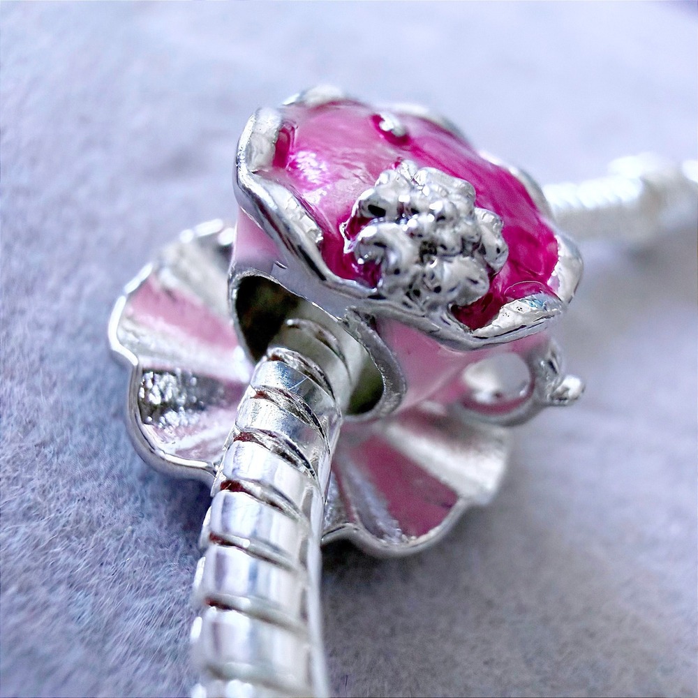Pink Enamel Teacup and Saucer Bead Charm fits PANDORA